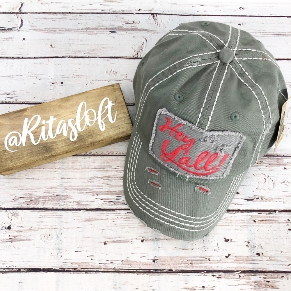 "HEY Y'ALL" Distressed Vintage Style Cap‎
